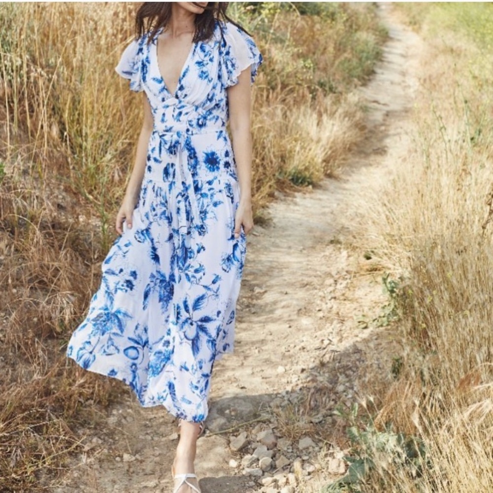 ML Monique Lhuillier Floral Pleated Midi Dress